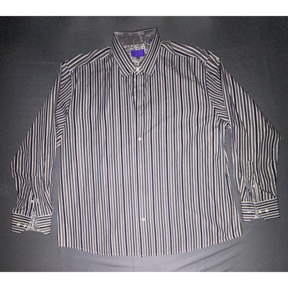 Tallia Dress Shirt Mens 2XL 18.5 Blue Stripe Cotton Button Down Long Sleeve